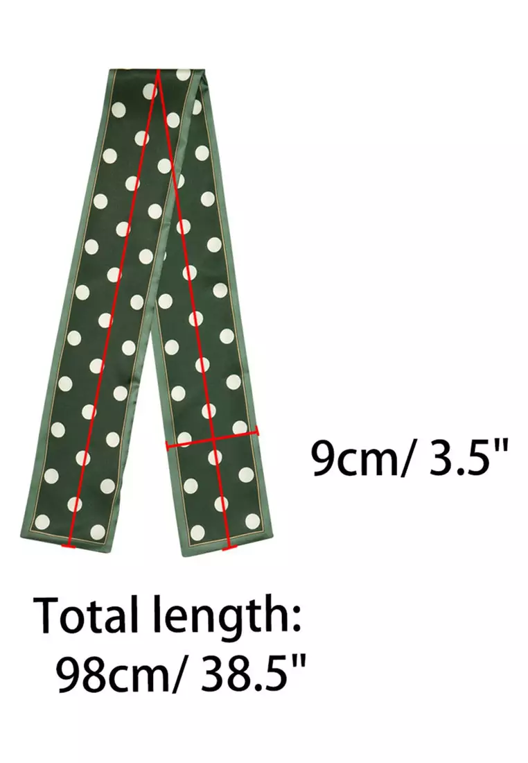 Aksesoris Wanita Polka Dots Twilly Skinny Multi purpose Scarf Army Green