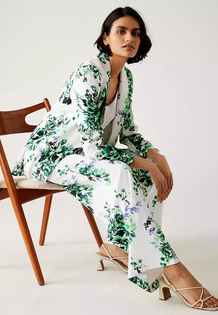 Satin Floral Wide Leg Trousers