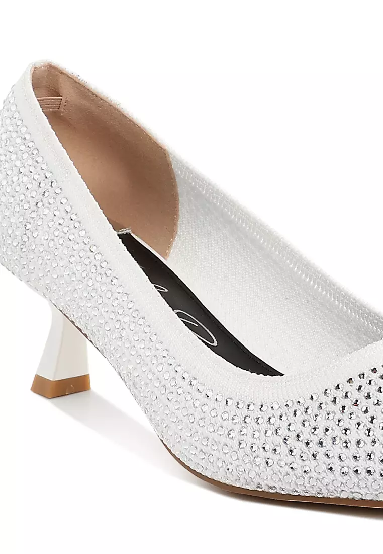 白色透氣 Flyknit 萊茵石高跟鞋