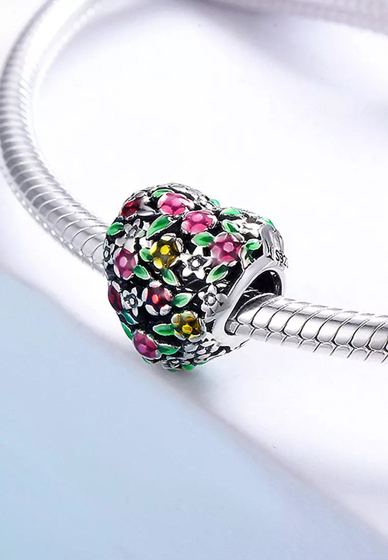Buy 925 Signature Solid 925 Sterling Silver Magnolia Bloom Heart Charm ...