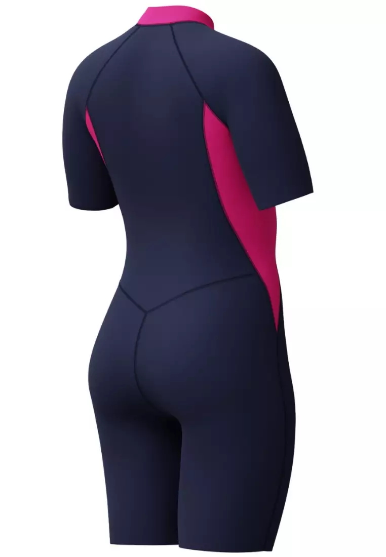 Neon Pink  Zip Front Short Sleeve Kneesuit