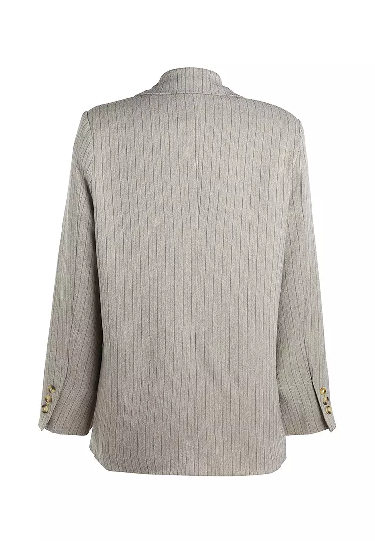 Herringbone Structured Oversized Blazer in Taupe