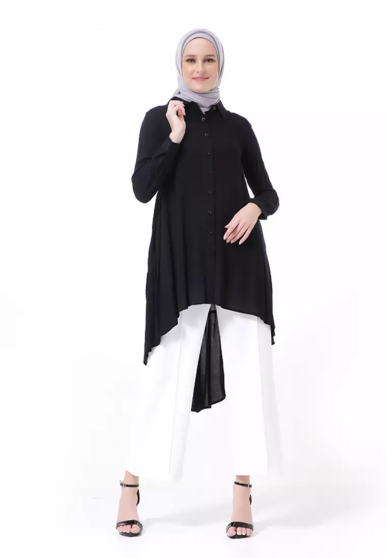 Adilla Tunik Long Sleeve Polos Regular Fit High Premium Quality - Hitam