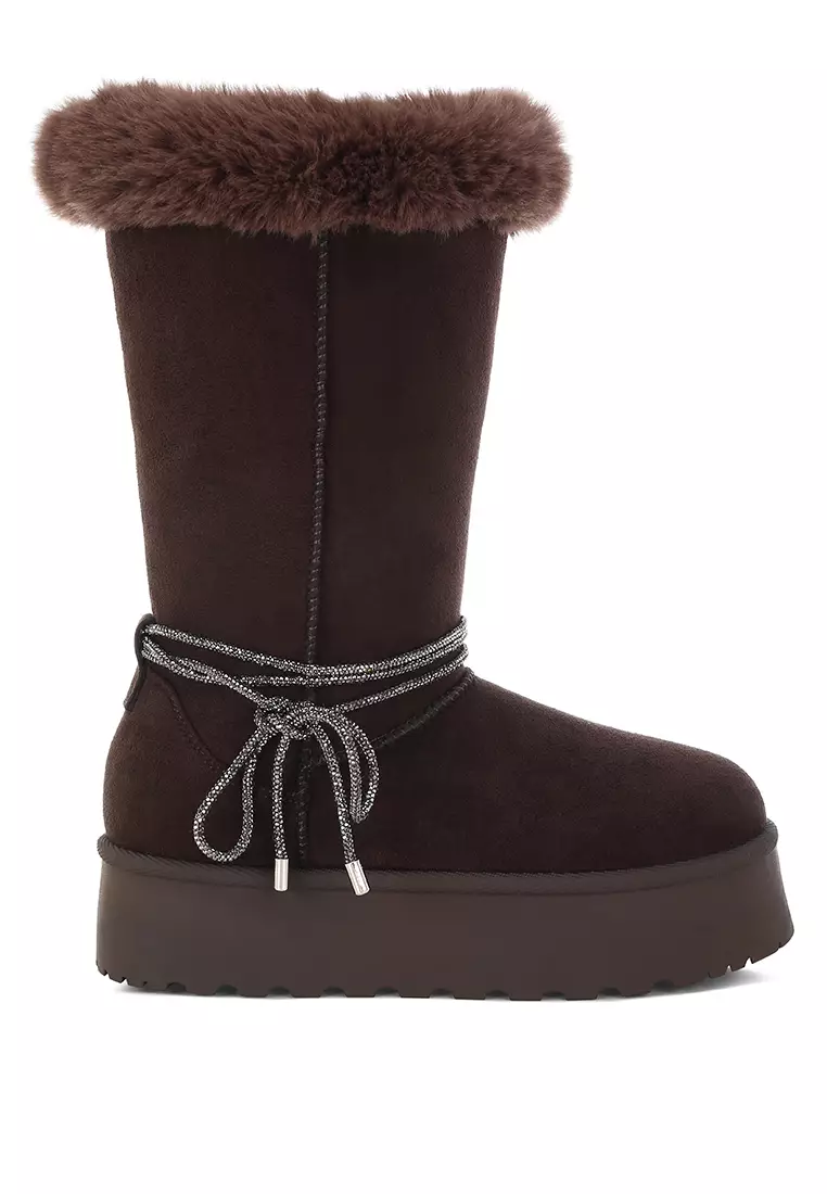 棕色毛領防滑雪靴