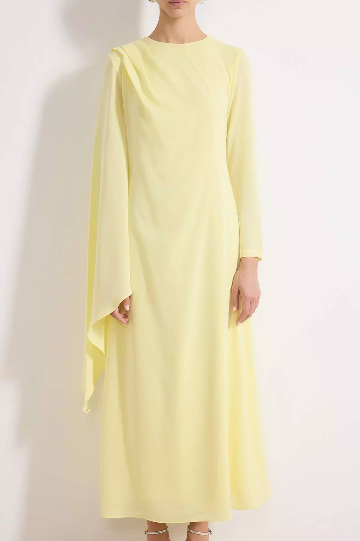 Yellow Shawl Detailed Evening Dress Tctss24Db00036