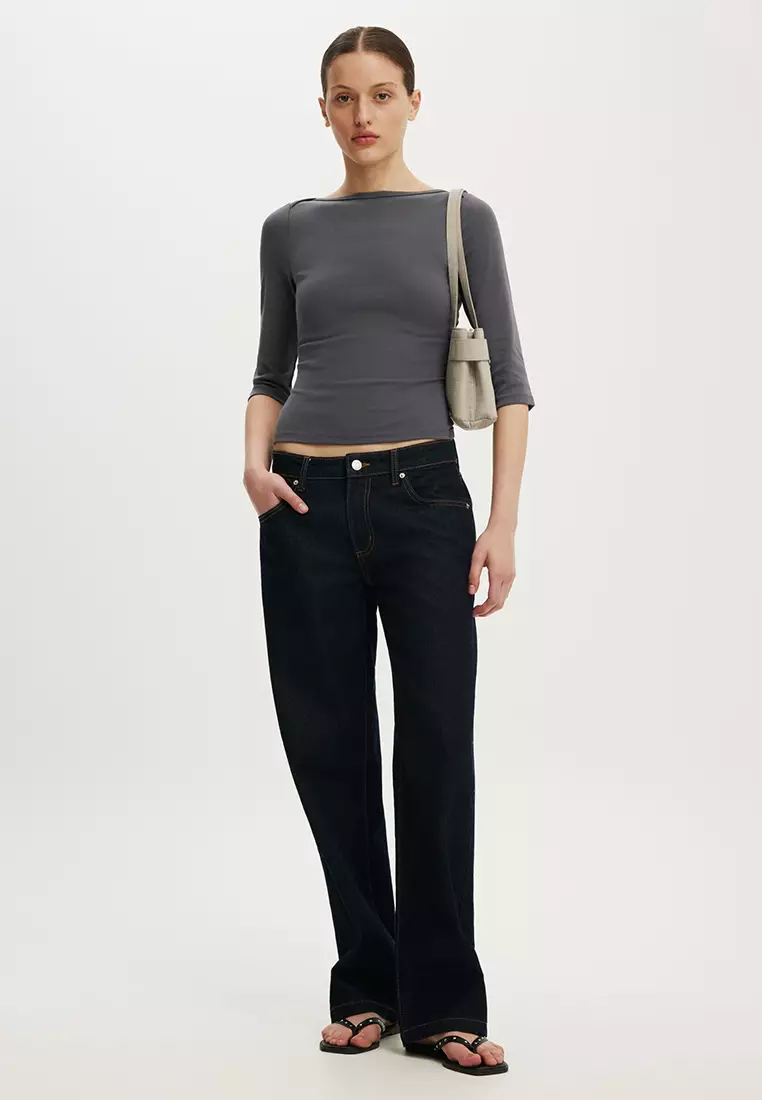 90s Boat Neck 3/4 Sleeves Top