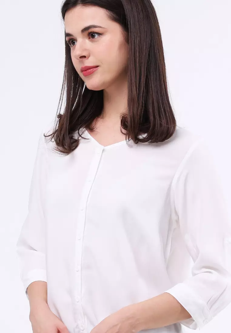 Buy Crissa Woven Plain Rayon 3/4 Blouse 2024 Online | ZALORA Philippines