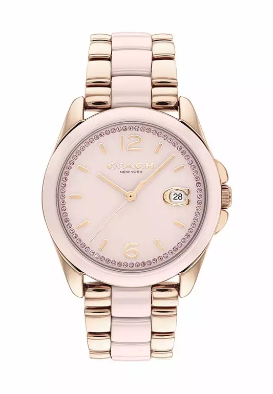 Greyson Women's Watch Ionic Plated Carnation Gold Steel Strap - Grey Dial 14504188
