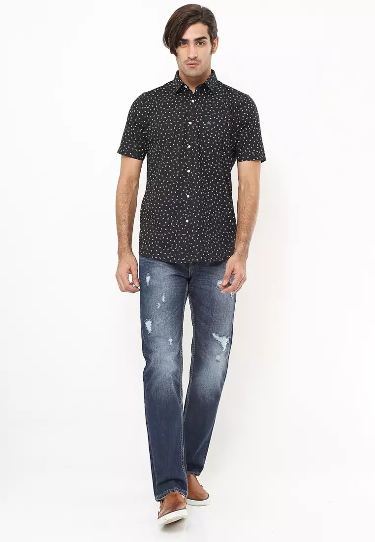 Johnwin - Kemeja Formal - Kemeja Pria - Full Motif - Hitam - Slim Fit - FSH.650.K383.701.C-S/S