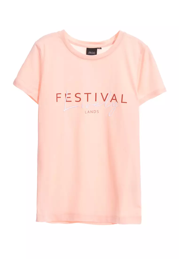 Print With Embroidered Slogan Tee