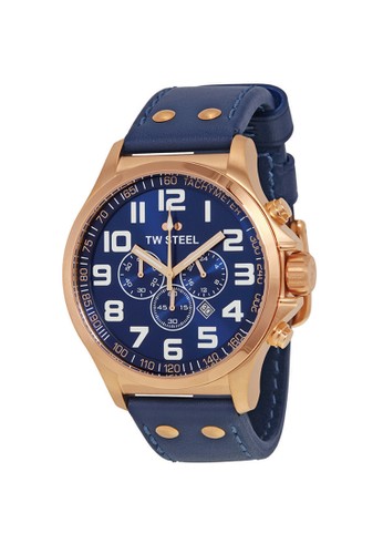 Pilot PVD Rose Gold plated case chrono - Blue dial Blue leather strap