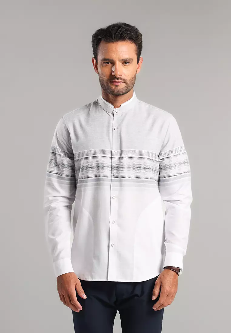 MOC Kemeja Koko Lengan Panjang Pria Uzair - Grey