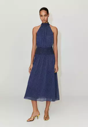mango navy lace dress Mango Navy Lace and Chiffon Dress (US 10/EU XL)