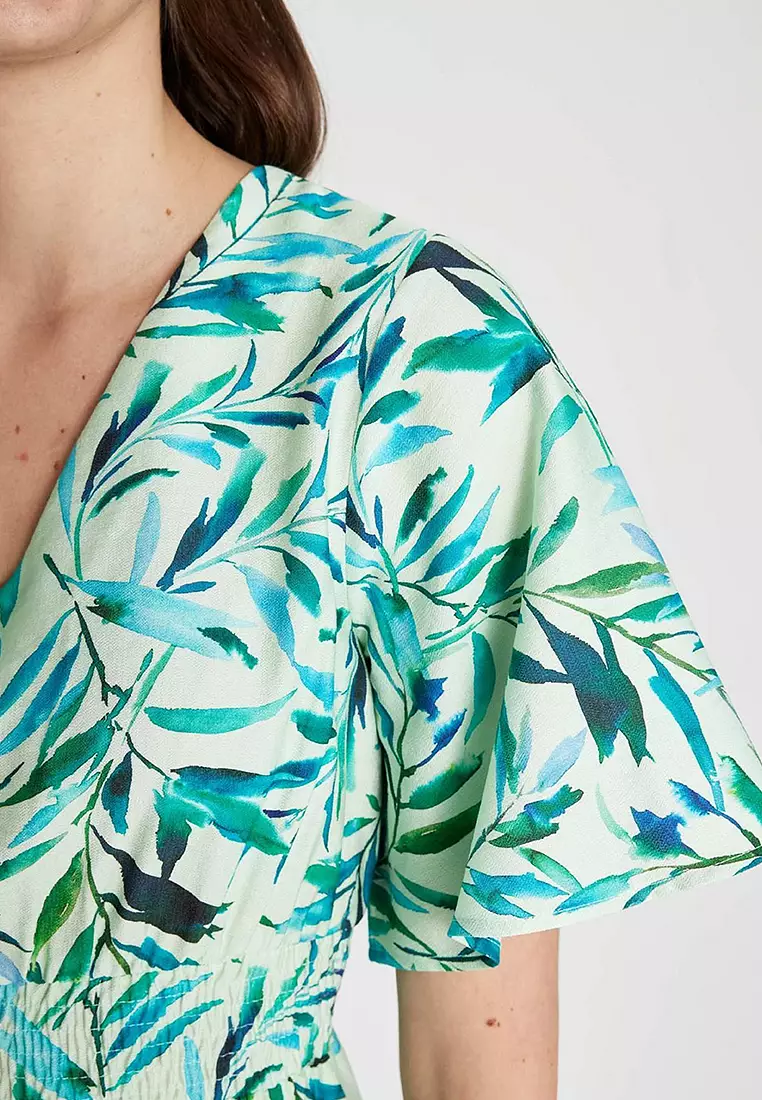 V-Neck Printed Midi Dress