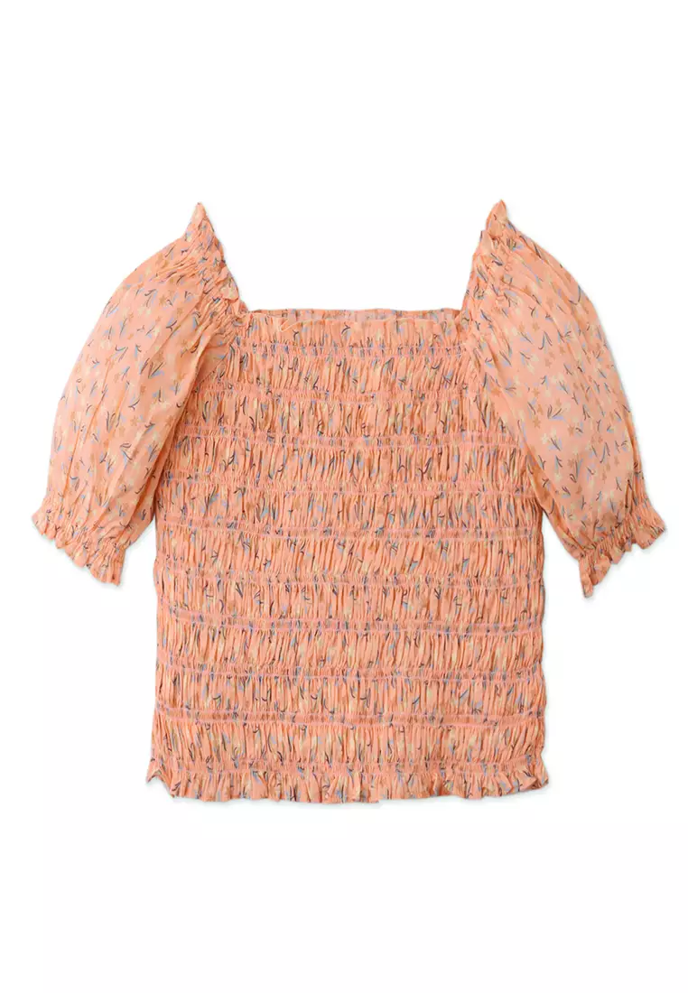 Gingersnaps Terry Top with Ruched Tulle Overlay