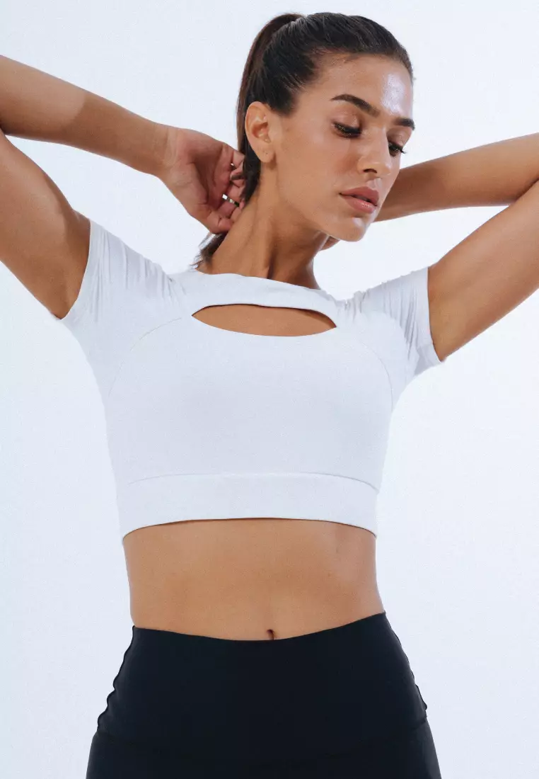 Lee Vierra LV LUX - Vega Crop Top, Atasan Olahraga Wanita - Cosmic White