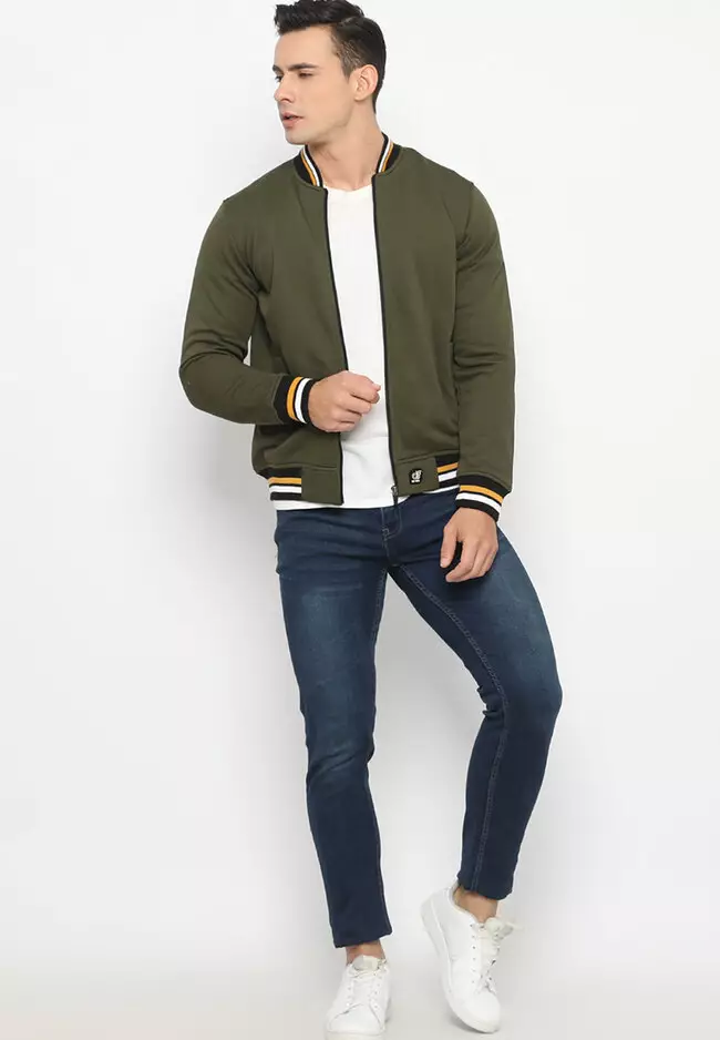 Jacket CVC Bomber "Olive" \With white mustard Stripe\