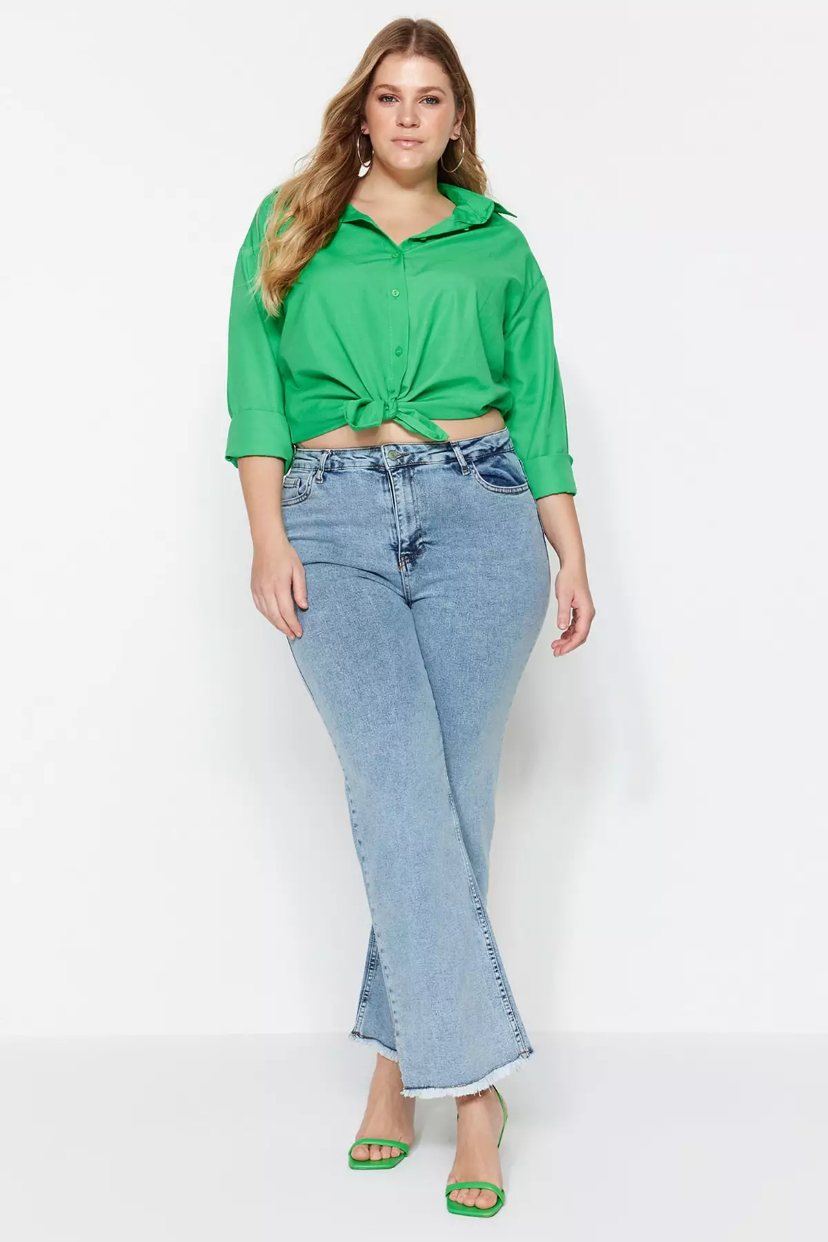 High Waist Dirty Trim Detailed Wide Leg Jeans.