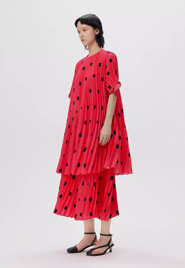 JNBY波點印花半身裙A字長款裙