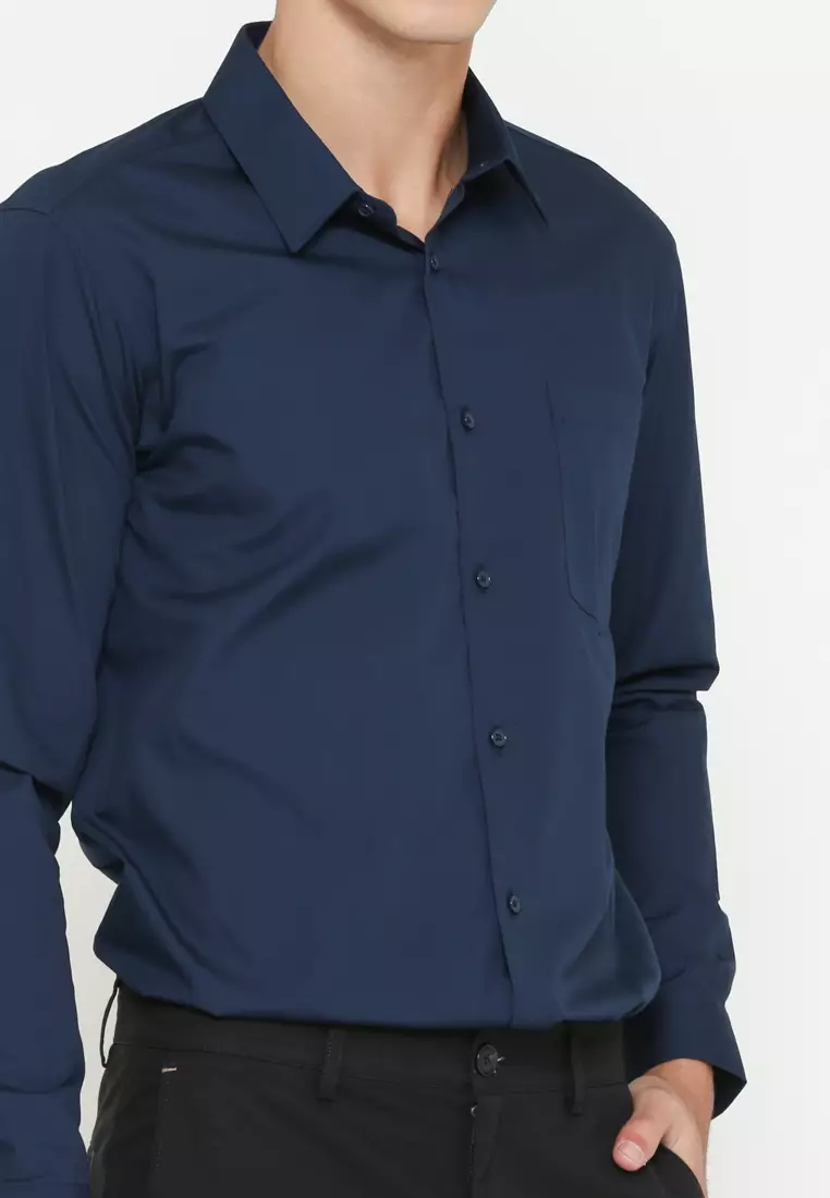 MEN'S NAVY SLIM FIT LONG SLEEVE SHIRT