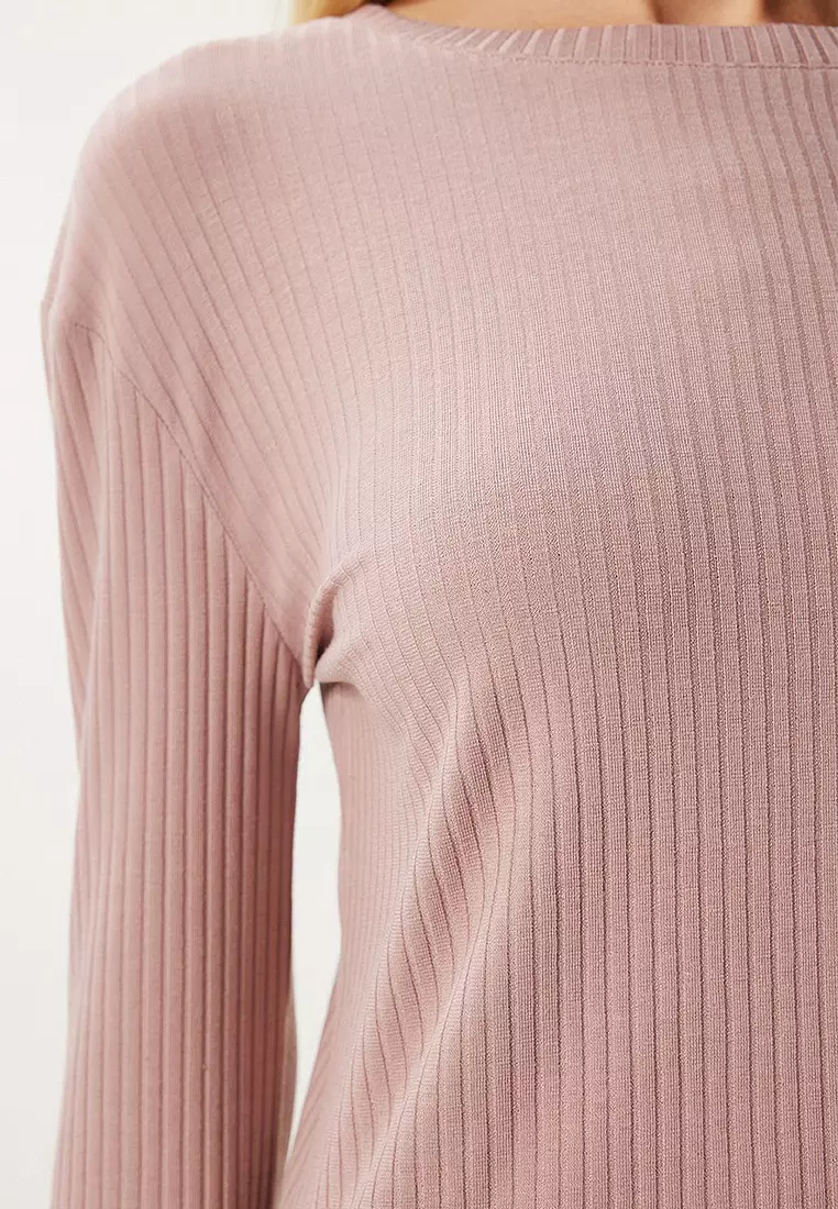 Comfortable Ribbed Knitted Blouse Trousers Set