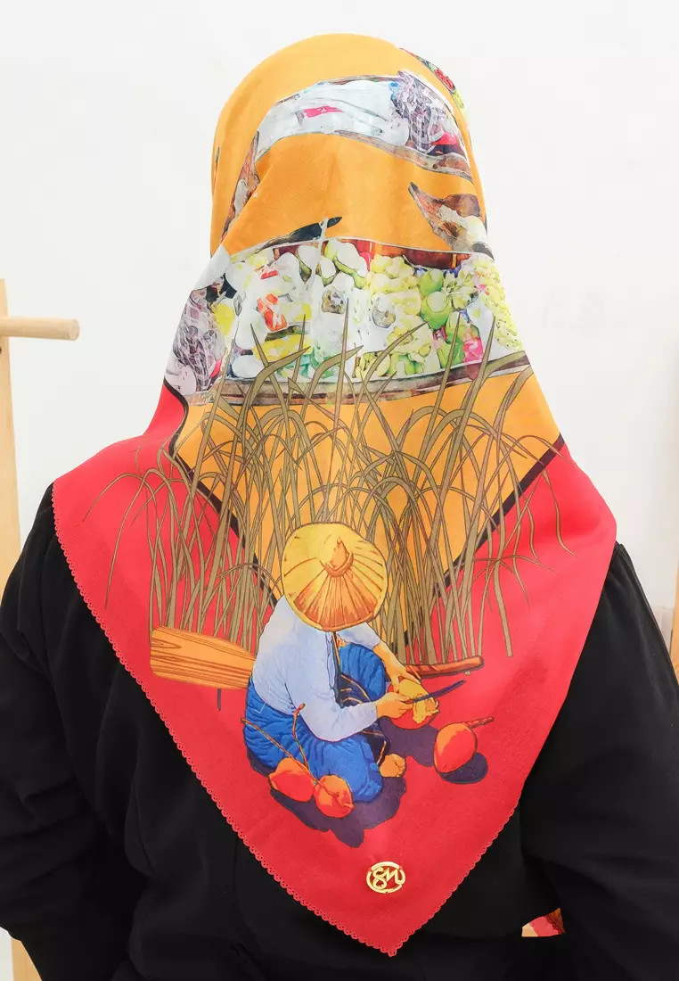 Ahpoong Signature Square Voile Scarf Hijab Premium Segi Empat Papaya