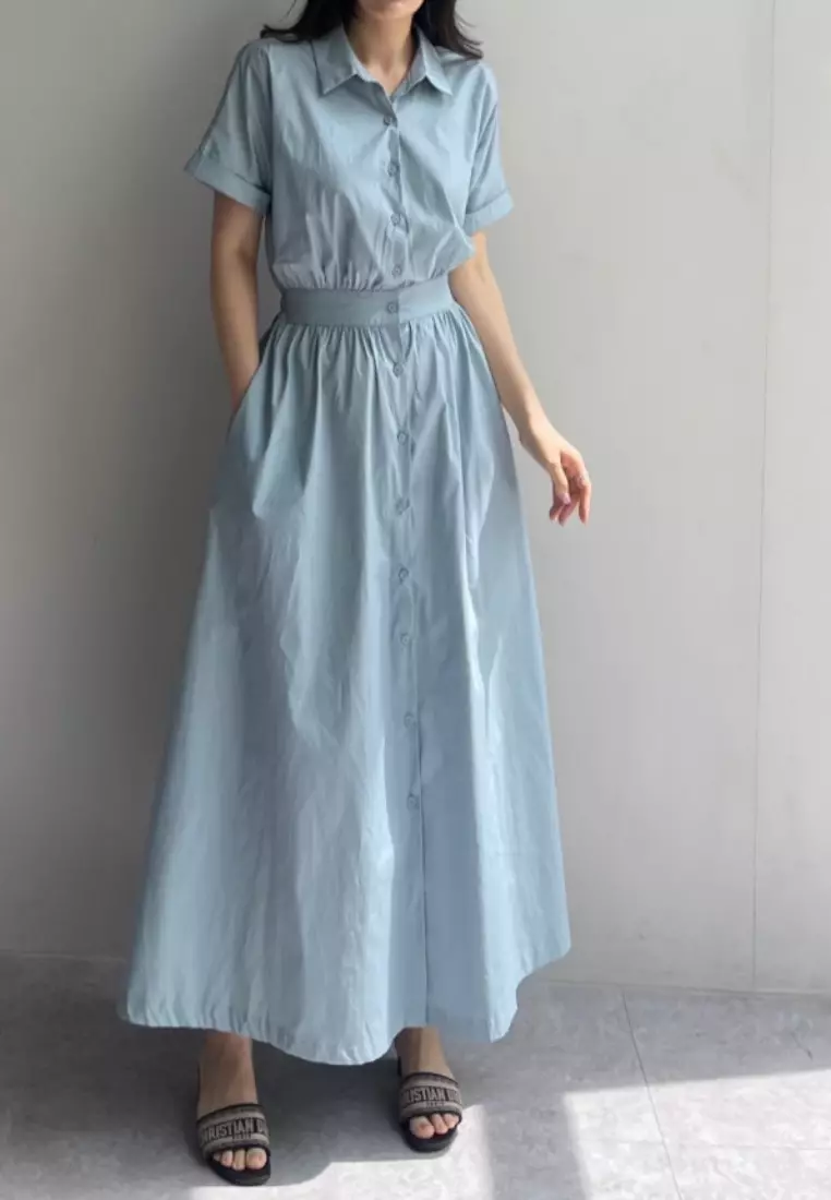 Elegant collar-style single-breasted dress CA25091911BL