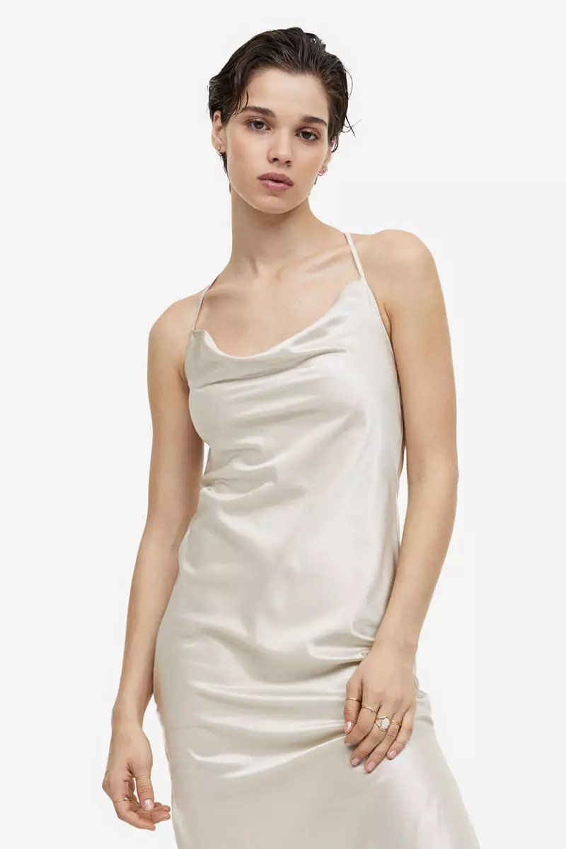 Rhinestone-embellished satin slip dress