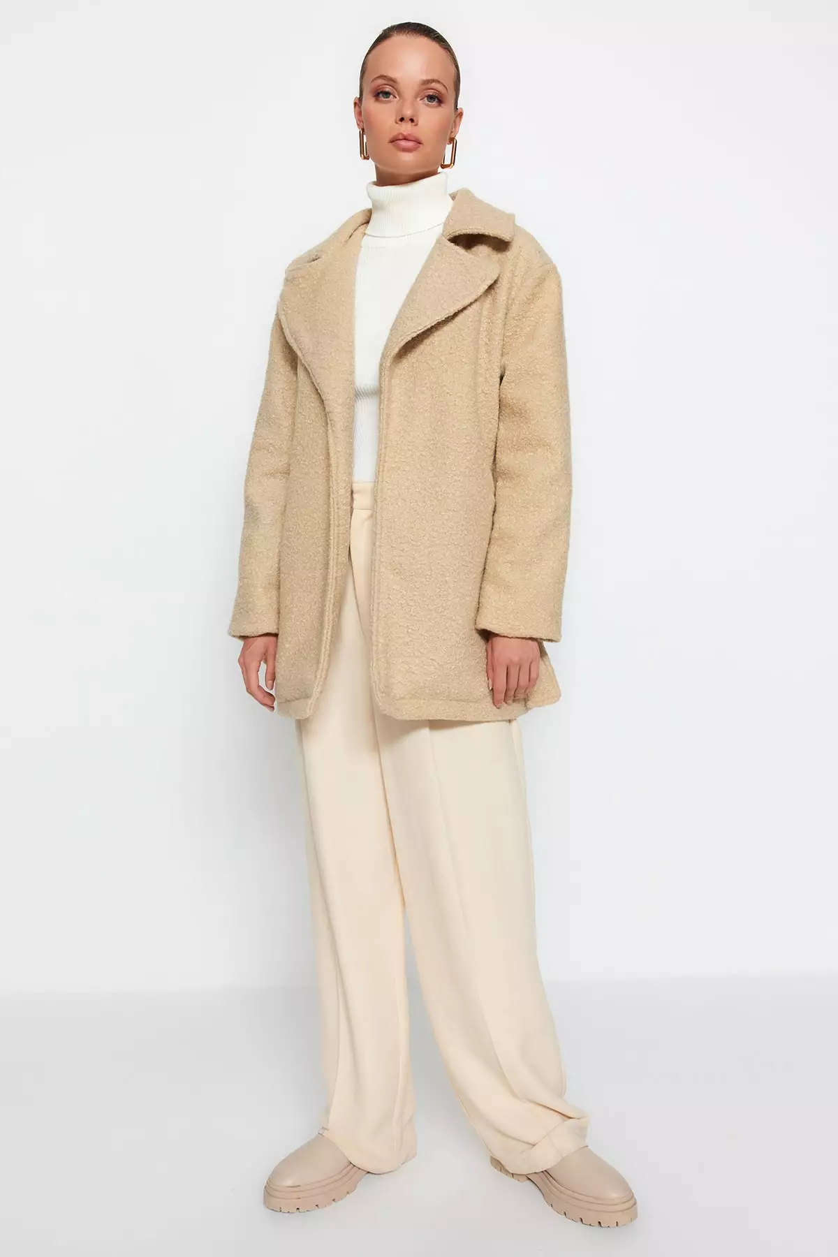 Beige top boucle coat