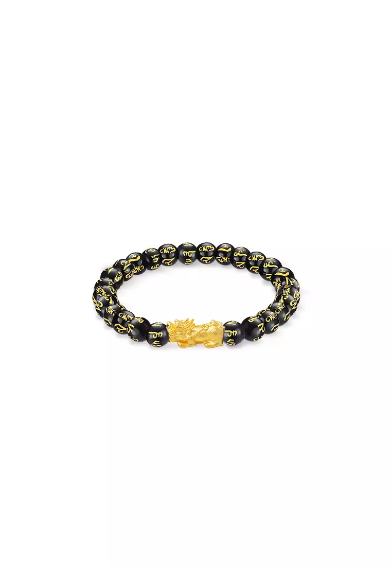 THE Mix Collection 999.9/24K Pure Gold Pixiu Agate Bracelet Set AGB-PX0.30G