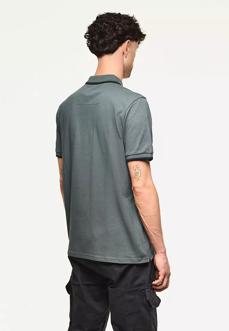 MENS CYCLONE/BLACK MONTI ZIP POLO WITH PARACHUTE DETAIL