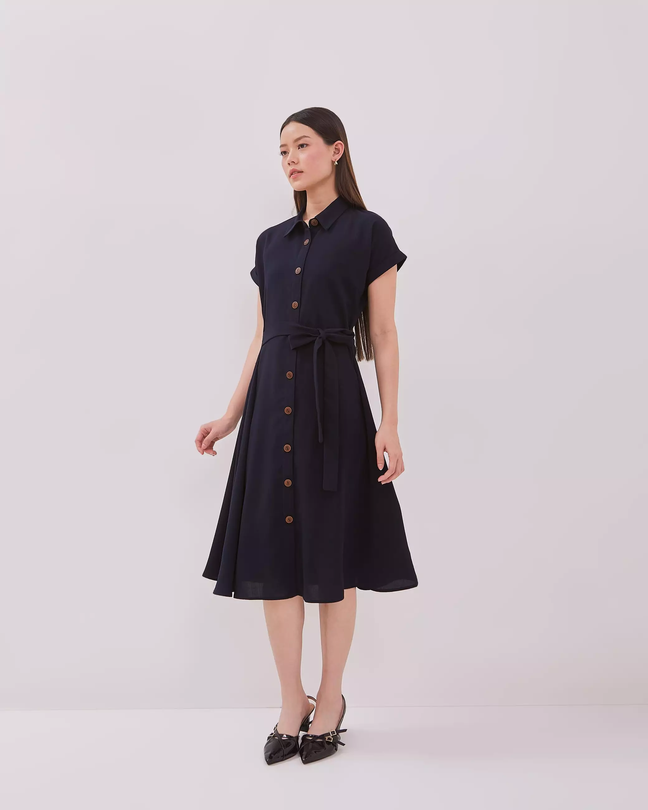 Urban Exchange Juliet Navy Dress - Terusan Midi Dress Kasual Lengan Pendek Warna Navy