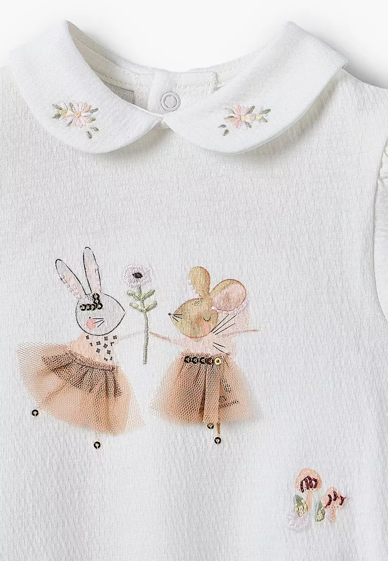Babyshop Juniors Peter Pan Collar Short Sleeves Romper With Print