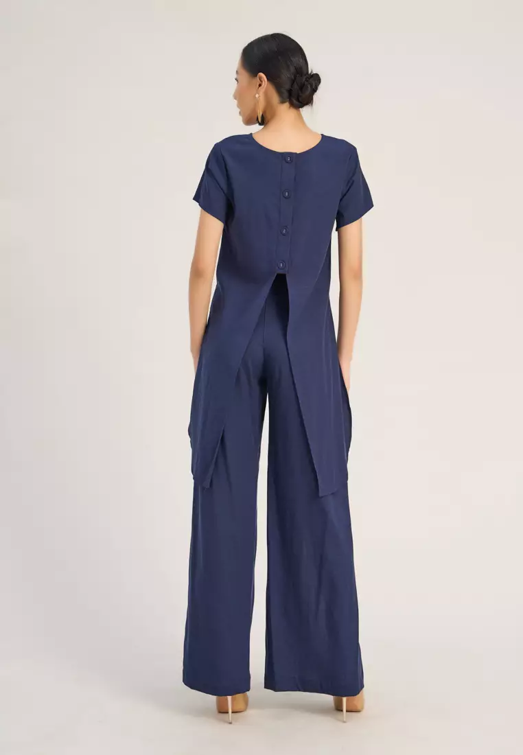 Navy Embroidery Linen Blouse