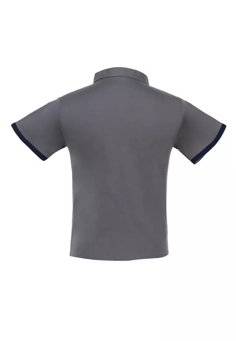 Juste Kemeja Formal Anak Laki-laki Motif Polos Kids Shirt Short Sleeve Material Cotton ORIGINAL - Gray