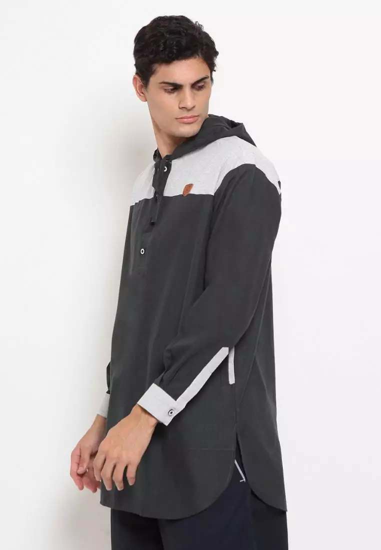 Zayidan Baju Koko Gamis Muslim Pria Zubair Hoodie - Hitam