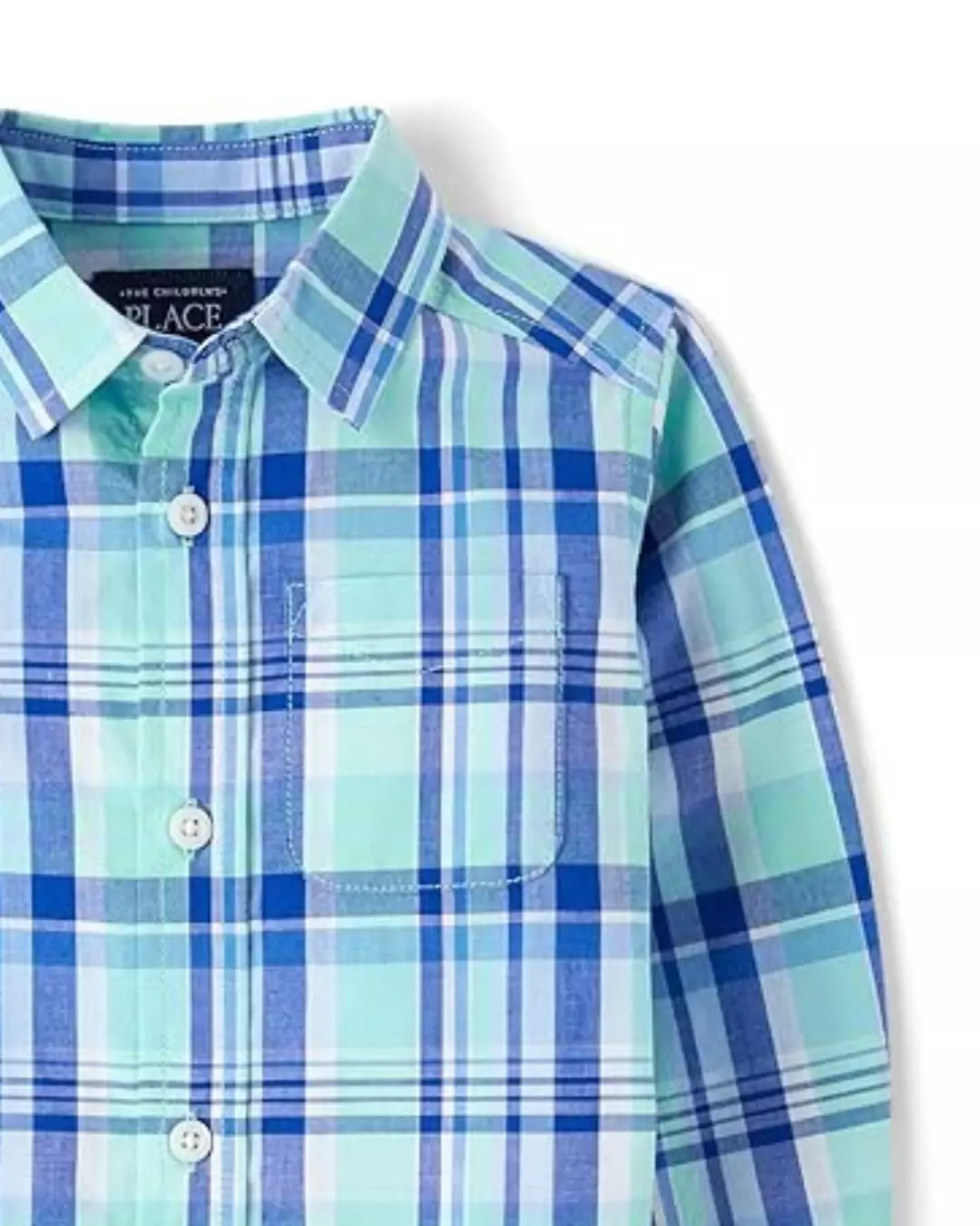 Toddler Boys Plaid Poplin Button Up Shirt - Kemeja Bayi Laki (Biru)