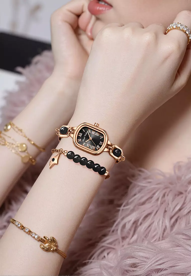 Jam Tangan Wanita Gelang Original Korea Elegan Anti Air Jam Tangan Cewek black