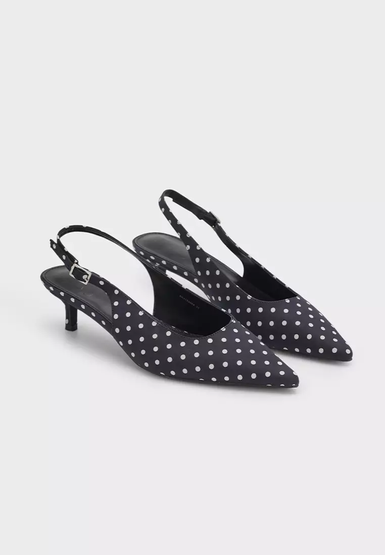 POLKA DOT SLINGBACK HEEL PUMP波点纹露低跟后空鞋