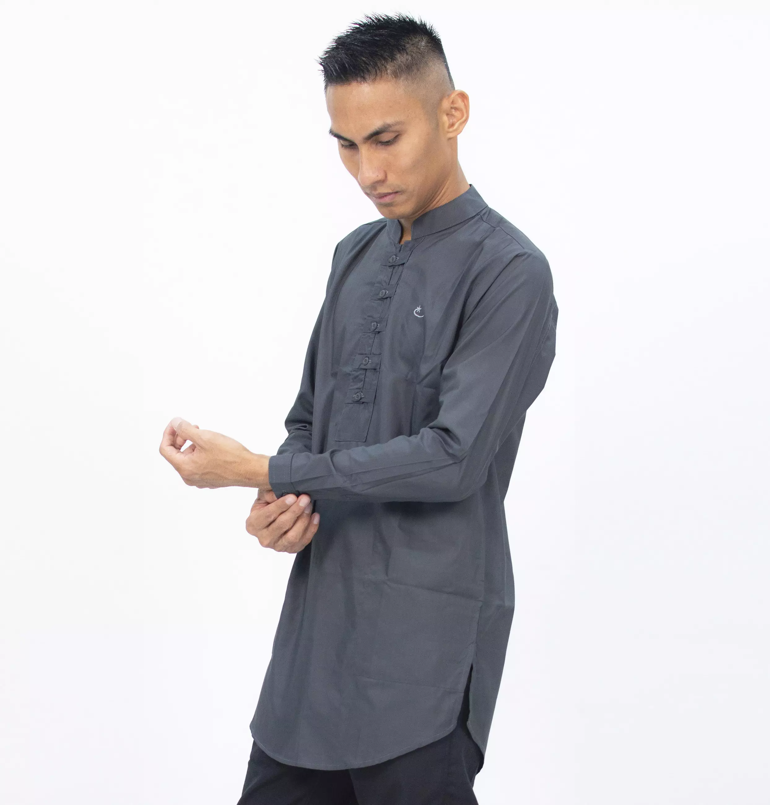 SHAMS Baju Lebaran Baju Koko Lengan Panjang Kemeja Koko Lengan Panjang - ABU TUA