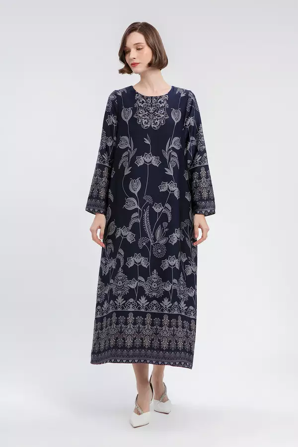 MINIMAL - Aydin - Floral Print Dress - Navy Warna Navy - Manzone & Minimal