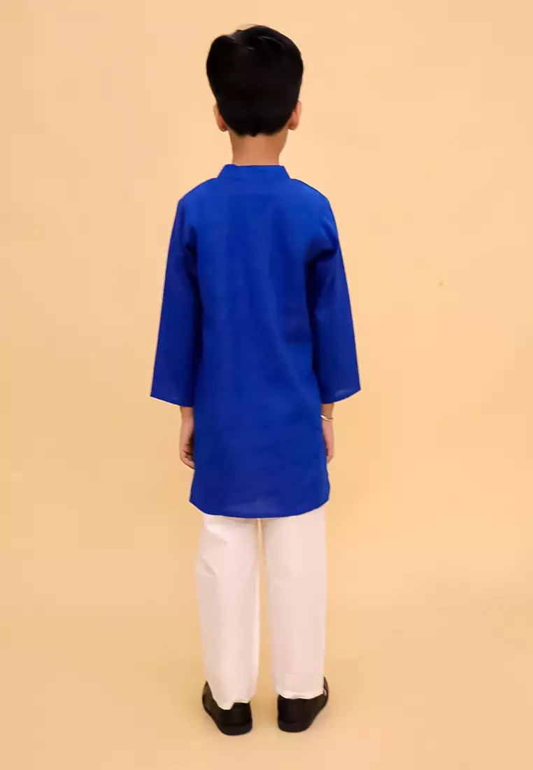 The Mom Store 卡玛尔-瓦提卡男童刺绣库尔塔睡衣套装 - 蓝色