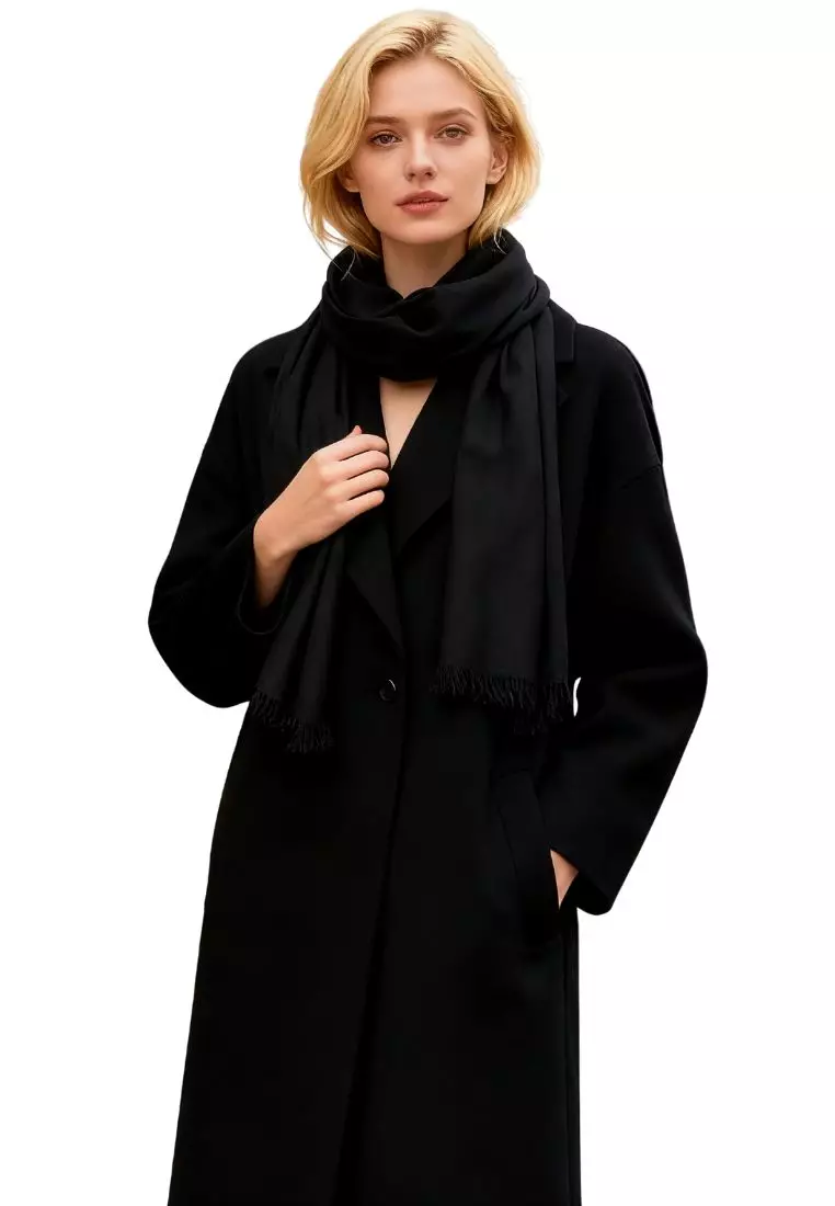 GG Logo Wool Silk Scarf in Black 165904 3G646