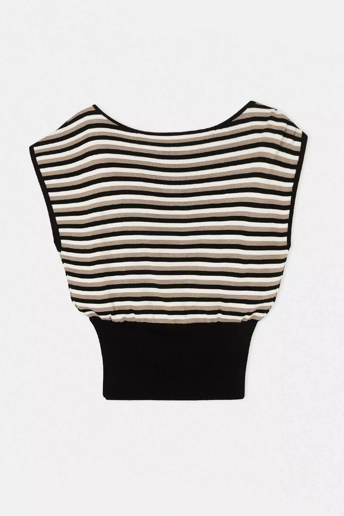 Black Striped Summer Special Yarn Boat Neck Waist Fitted Knitwear Blouse Twoss26Bz00313