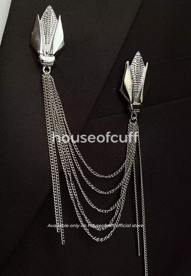 houseofcuff lapel pin brooch rantai jas pria Patzy silver