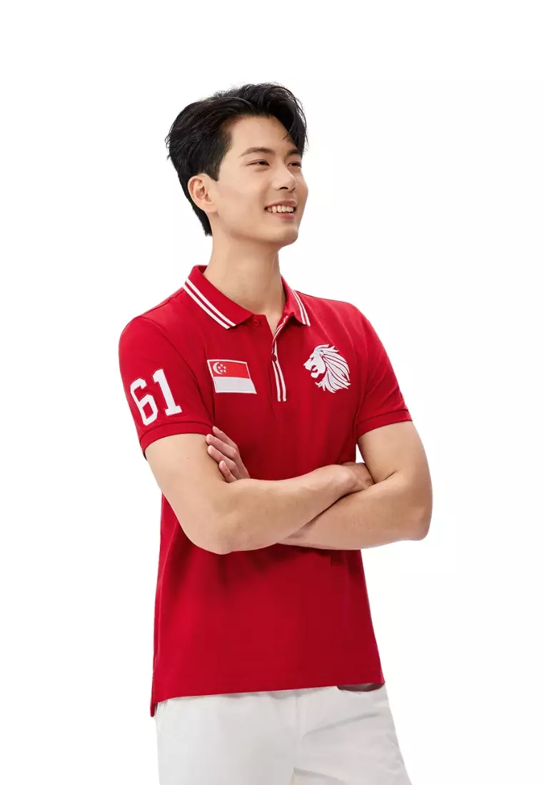 Giordano Men NDP 2026 Collection Slim Fit Cotton Lycra Embroidery Polo T-Shirt (Singapore National Day Parade)