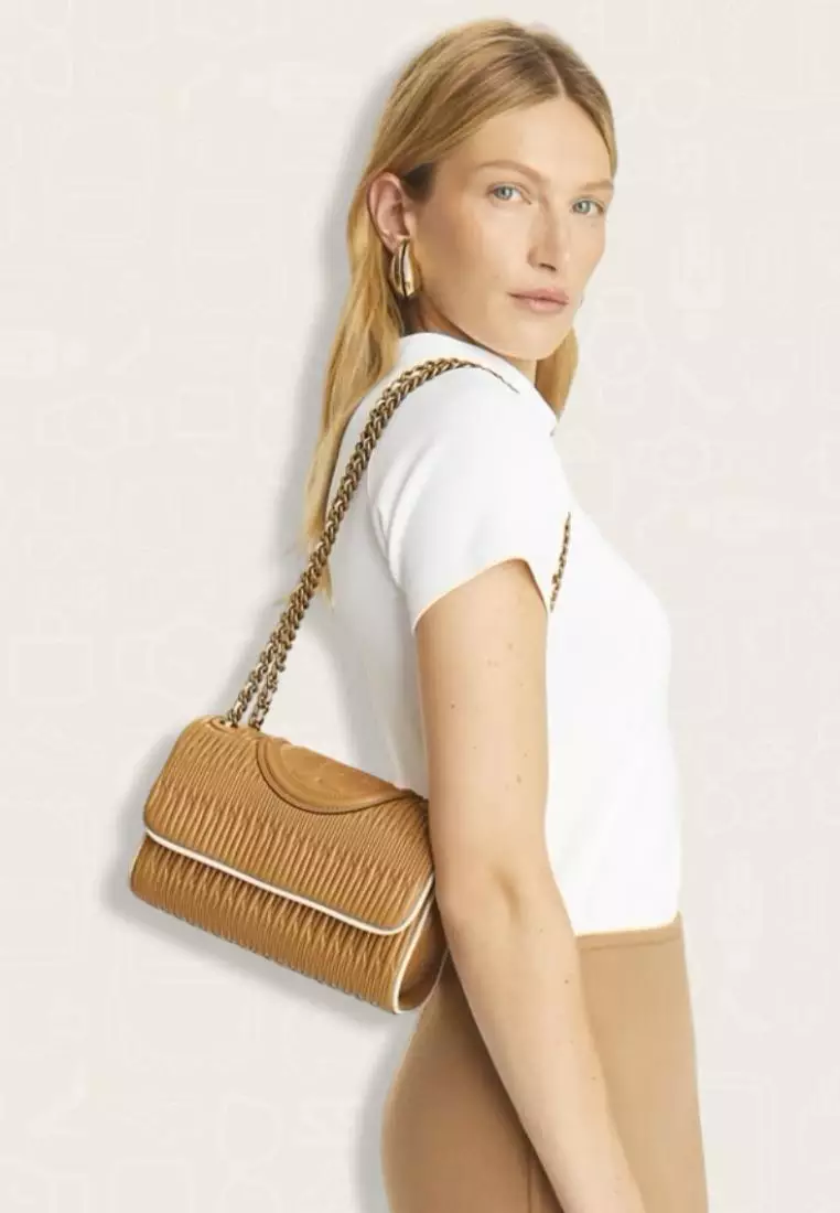 Tory Burch Small Fleming Soft Pleated Convertible Shoulder Bag Dusty Almond