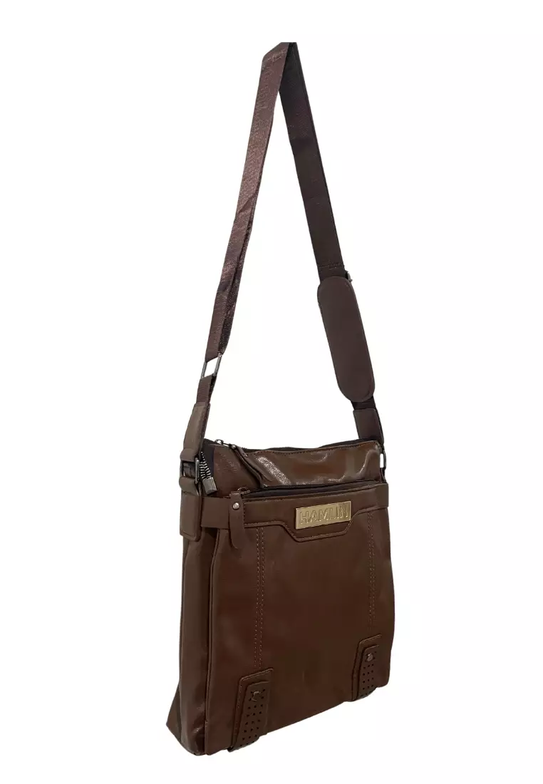 Roger Tas Selempang Messenger Crossbody Pria dengan Dompet Sling Bag Large Compartment Material Kulit Leather ORIGINAL - Coffee