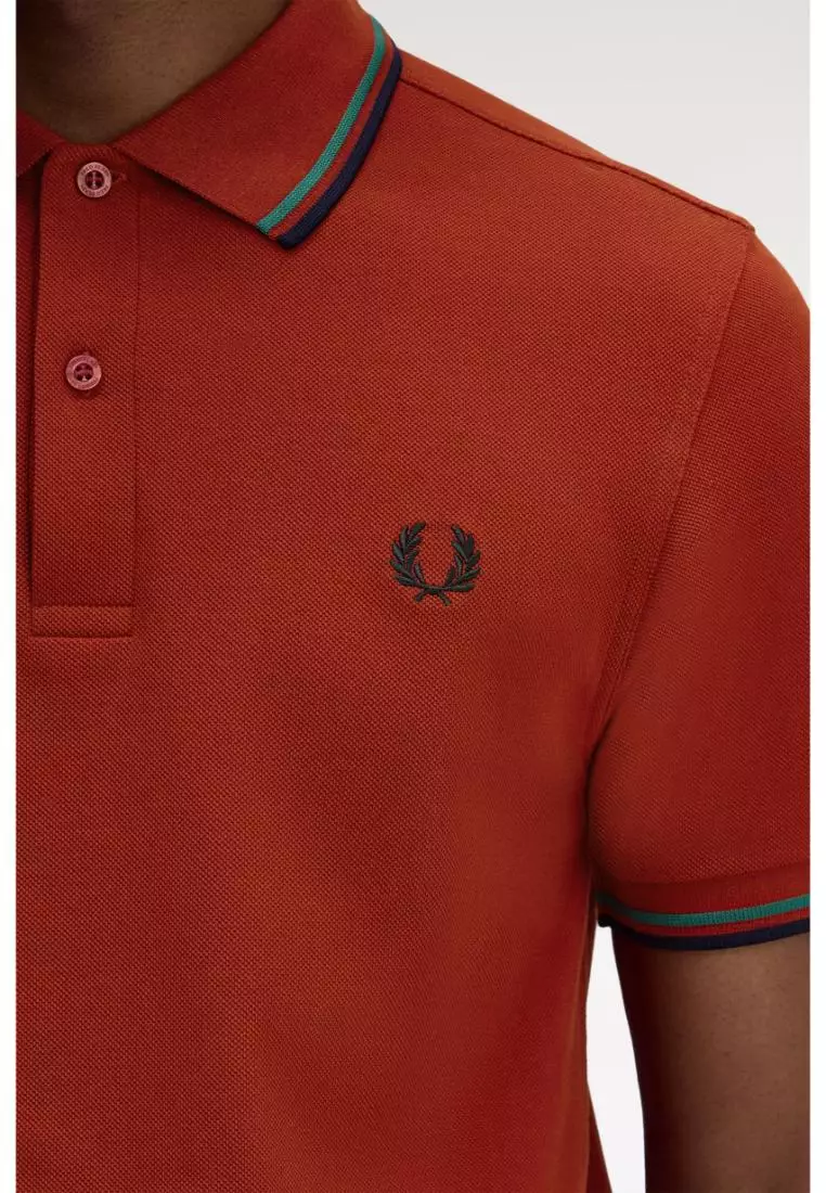 Fred Perry M3600 Twin Tipped Fred Perry Shirt (Burnt Red / Sport Green / Navy）