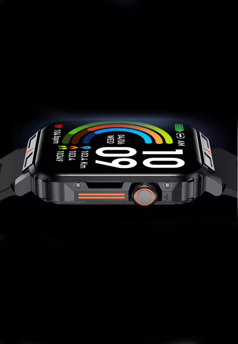 Unisex IOS/Android IP Black SmartWatch with Black Rubber Strap